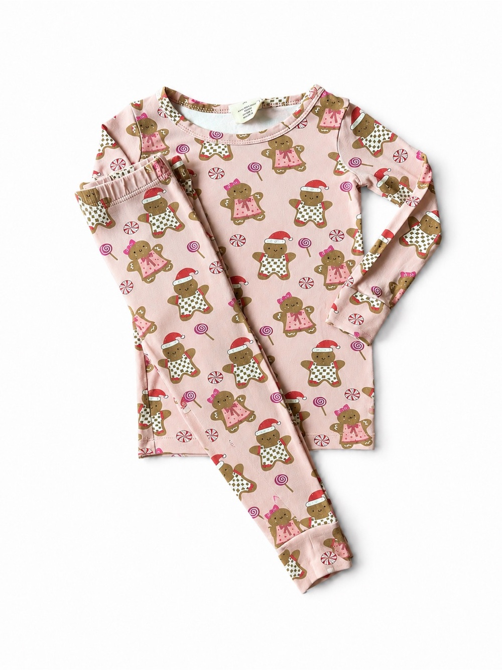 SpearmintLOVE 2Y Pink Gingerbread Christmas Bamboo Pajama Set